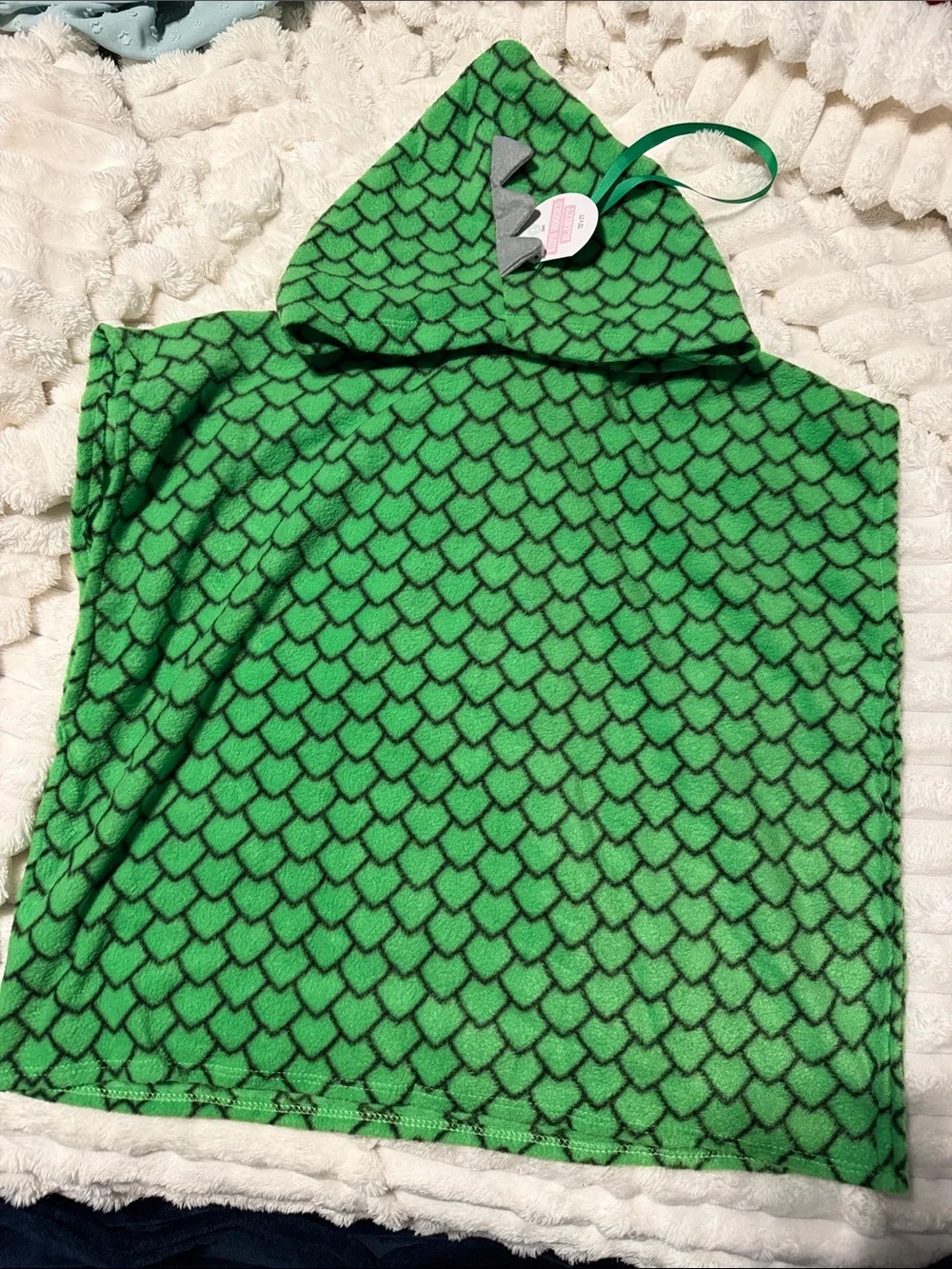 Green Scale Hooded Kids Poncho